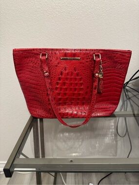 Brahmin Red Croc-Embossed Tote with Tassel Charm